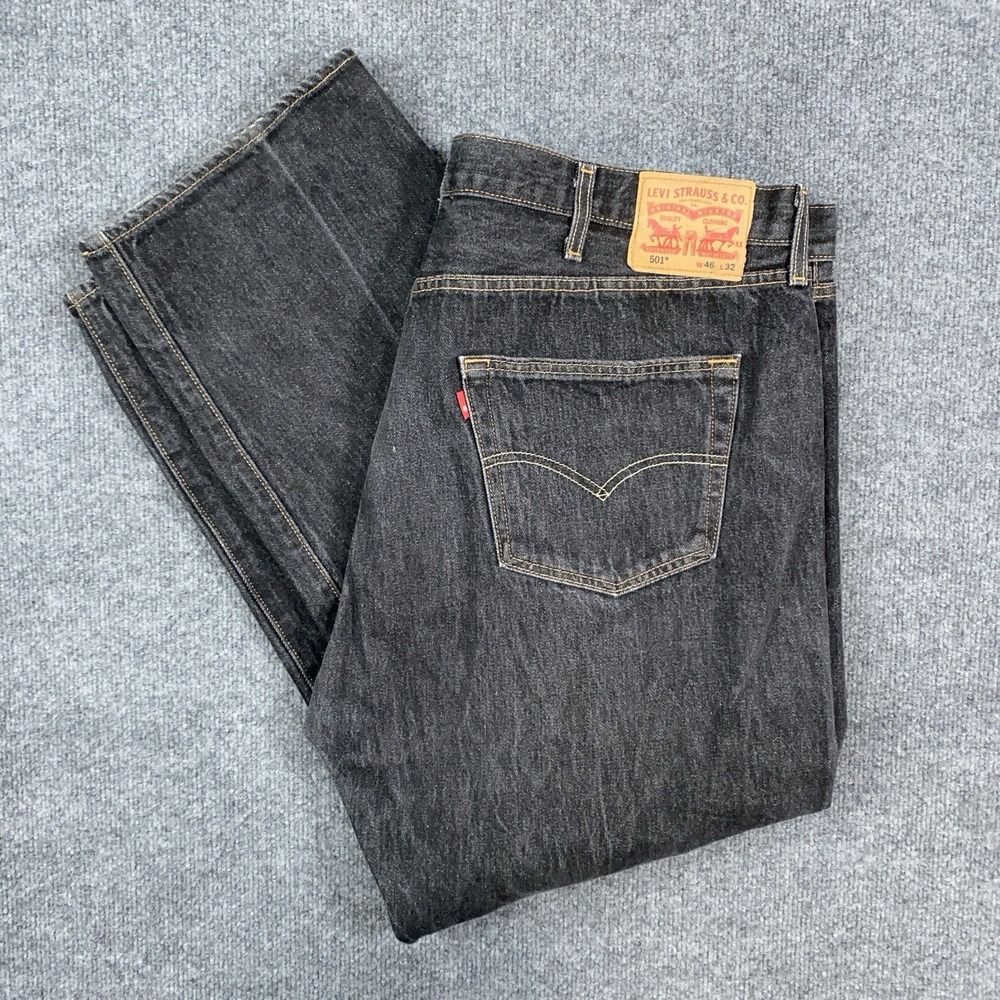 Levis 501 Jeans Mens Measures 43x30 Blue Button Fly Straight Leg Denim Dark Wash